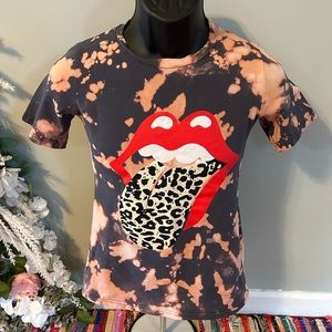 Rolling Stones Leopard Hot Lips Band Shirt Tie Dye Tongue Lips Logo Small